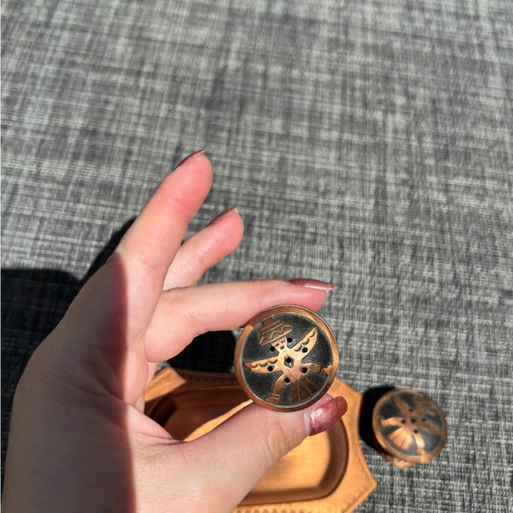 Vintage Grand Canyon Arizona Copper Salt & Pepper Shakers Tray with Stoppers - Picture 9 of 12